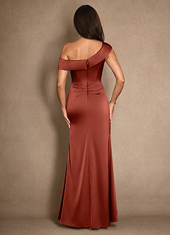 Azazie Hamptons Mother of the Bride Dresses Terracotta A-Line Pleated Stretch Satin Dress image2