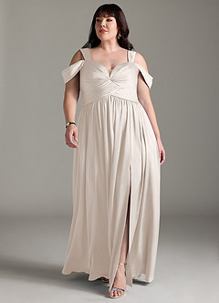 Azazie Lianne Brautjungfernkleider A-Linie Schulterfrei Stretch-Satin Kleid Alabaster Weiß image3