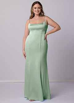 Barbie ♥ Azazie Brautjungfernkleider Meerjungfrau-Linie Schleifen Stretch-Satin Kleid Agave image8