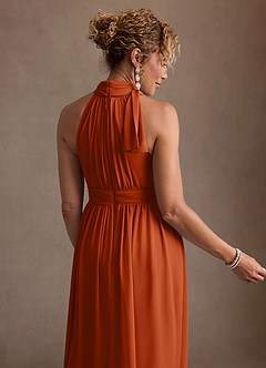 Azazie Antoinette vestidos de madre de la novia Vestido de Naranja Quemada de Gasa de Corte en A con Plisado image7
