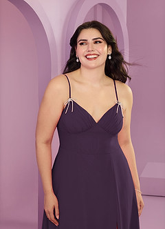 Barbie ♥ Azazie Bridesmaid Dresses Plum A-Line with Pockets Chiffon Dress image5