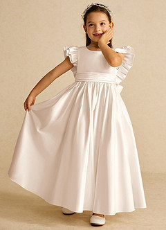 Azazie Piglette Flower Girl Dresses White Alabaster A-Line Bow Matte Satin Dress image6