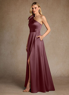 Azazie Easton Mother of the Bride Dresses Sangria A-Line One Shoulder Stretch Satin Dress image2