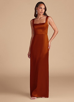 Azazie Flori Bridesmaid Dresses Auburn Sheath Side Slit Metallic Satin Dress image3