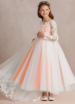 Azazie Elodie Flower Girl Dresses Ivory Sunset Ball-Gown Lace Dress image5