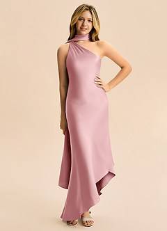 Azazie Briony Junior Etui Plissee Stretch-Satin Kleid Altrosa image3