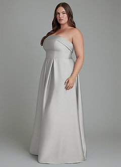 Azazie Lucienne Vestidos de damas de honor Vestido Plata de Satén Elástico de Línea A Convertible con Palabra de honor image11