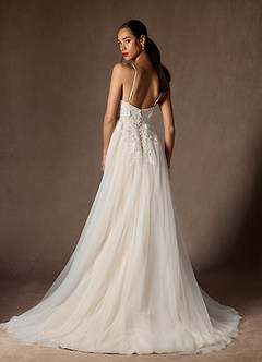 Azazie Nikita Wedding Dresses Diamond White Champagne A-Line Sequins Tulle Dress image2