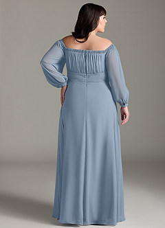 Azazie Rubina Bridesmaid Dresses Dusty Blue A-Line Long Sleeve Chiffon Dress image7