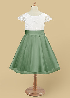 Azazie Vetty Flower Girl Dresses Ivory Matcha A-Line Lace Tulle Dress image9