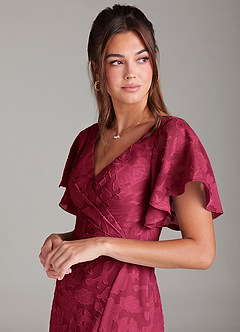 Azazie Ambrosia Bridesmaid Dresses Burgundy A-Line Pleated Floral Burnout Dress image6