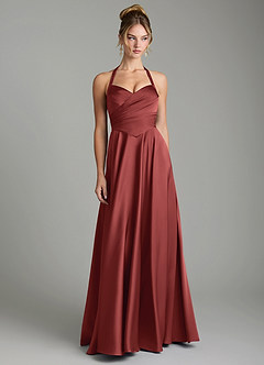 Azazie Tenaya Bridesmaid Dresses Terracotta A-Line Sweetheart Neckline Stretch Satin Dress image4