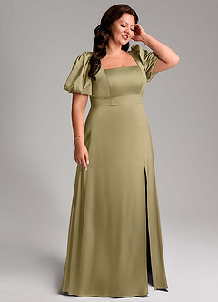Azazie Fyona Vestidos de damas de honor Vestido de Musgo Verde de Satén Elástico de Corte en A con Plisado image13