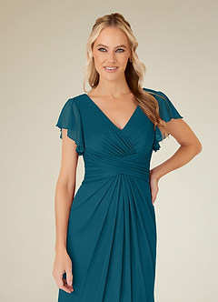 Azazie Vera Mère de la mariée Robes Robe Trapèze en Maille Col V plissé Bleu Encre image5