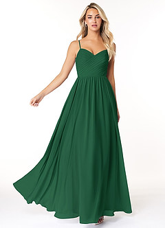 Azazie Lisbon Robes de demoiselle d'honneur Robe Trapèze en Mousseline de soie Encolure en Forme de Cœur Vert Foncé image3