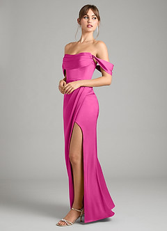 Azazie Johana Vestidos de damas de honor Vestido de Fucsia de Satén Elástico de Corte Sirena Convertible con Vestidos sin tirantes image7