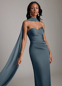 Azazie Sonora Vestidos de damas de honor Vestido de Crepúsculo de Satén Elástico de Corte Recto con Sin tirantes image4