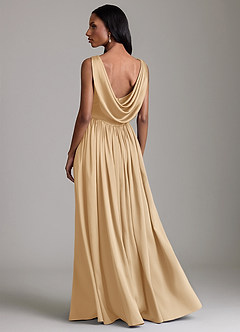 Azazie Novi Bridesmaid Dresses Gold A-Line with Pockets Stretch Satin Dress image2