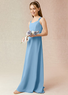 Azazie Denice Junior Steel Blue A-Line Chiffon Dress image5