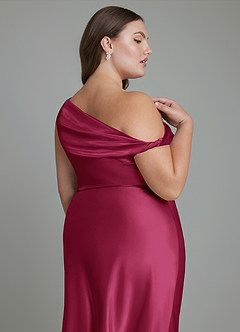 Azazie Emerson Bridesmaid Dresses Burgundy Mermaid Off the Shoulder Metallic Satin Dress image6