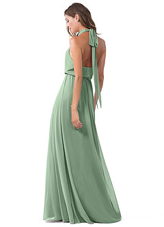 Azazie Landry Vestidos de damas de honor Vestido de Matcha de Malla de Corte en A con Plisado image5