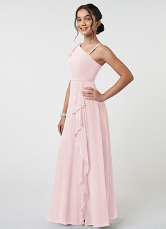 Azazie Aidy Junior Blushing Pink A-Line Bow Chiffon Dress image3