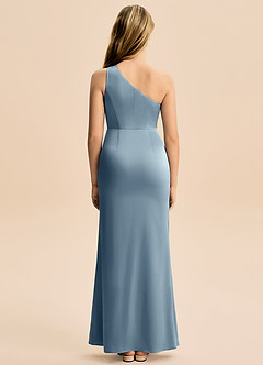 Azazie Akilah Junior Robe Fourreau en Satin extensible Plissée Bleu Poussiéreux image6