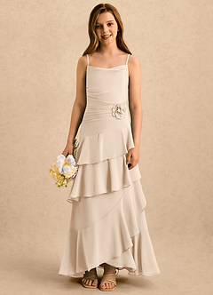 Azazie Indiah Girls Formal Flower Girl Dresses White Alabaster A-Line Ruched Chiffon Dress image1