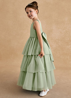 Azazie Megallie Flower Girl Dresses Dusty Sage A-Line Bow Tulle Dress image4
