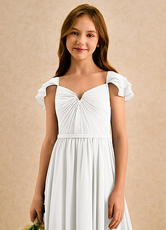 Azazie Meimei Girls Formal vestidos de niña de las flores Vestido de Marfil de Gasa de Corte en A con Plisado image6