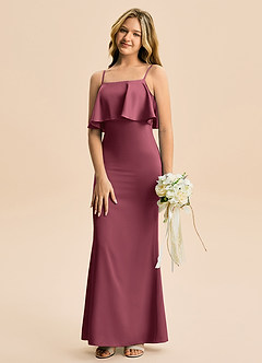 Azazie Galene Junior Havfrue Stræk satin Gulv-længde Junior brudepige Kjole image4