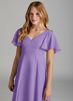 Azazie Kimber Junior Vestido de Tahití de Gasa de Corte En A con Plisado image6