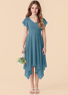 Azazie Janeaurelia Junior Bermuda A-Line Pleated Chiffon Dress image1