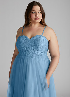 Azazie Roni Brautjungfernkleider Wandelbar A-Linie Herzausschnitt Tüll Kleid Stahlblau image13