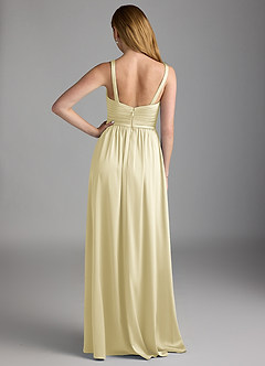 Azazie Chanel Final Sale Lemon Sorbet A-Line Pleated Stretch Satin Dress image2