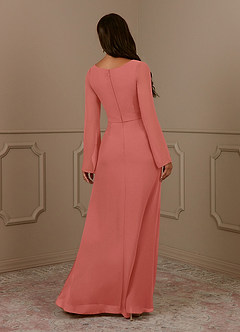 Azazie Belinda Kleider für die Brautmutter A-Linie V-Hals Gefaltet Chiffon Kleid Lachsrosa image6