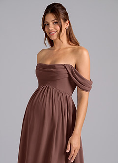Azazie Saige Robes de demoiselle d'honneur de maternité Robe Trapèze Plissée Longueur ras du sol Mousseline de soie image6