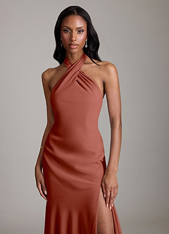 Azazie Lorena Bridesmaid Dresses Auburn Mermaid Pleated Chiffon Dress image5