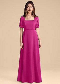 Azazie Briar Junior Vestido de Fucsia de Satén Elástico de Corte en A con Lazo image7