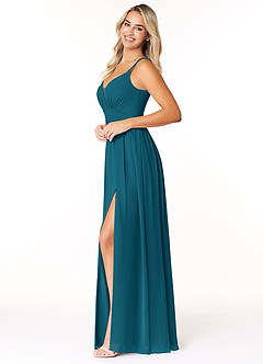 Azazie Rayna Final Sale Ink Blue A-Line V-Neck Pleated Chiffon Dress image3