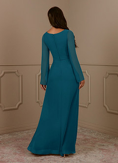 Azazie Belinda Mother of the Bride Dresses Ink Blue A-Line V-Neck Pleated Chiffon Dress image2