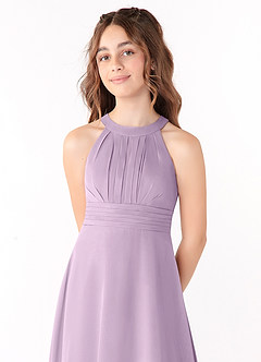 Azazie Linna Junior Frosted Lilac A-Line Pleated Chiffon Dress image4