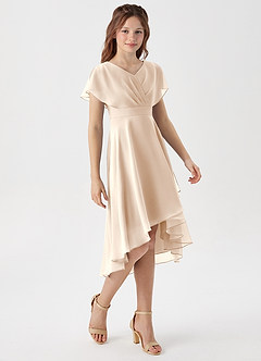 Azazie Graciela Junior White Alabaster A-Line Pleated Chiffon Dress image4