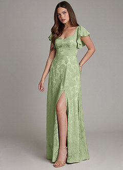 Azazie Keya Brudtärnklänningar Klä av A-Linje i Jacquard Rynkad Salviagrön Jacquard image1