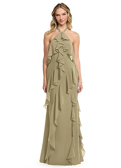 Azazie Velma Vestidos de madrinha de casamento Vestir Musgo Verde de Chiffon de Linha A com Fenda Lateral image1