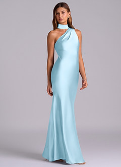 Azazie Seona Bridesmaid Dresses Sky Blue Mermaid One Shoulder Stretch Satin Dress image5