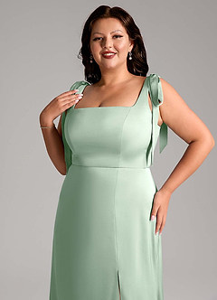 Azazie Frostine Vestidos de damas de honor Vestido de Agave de Satén Elástico de Corte en A con Lazo image10