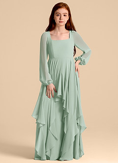 Azazie Clara Junior Abito A-Line in Chiffon Blusa Agave image5