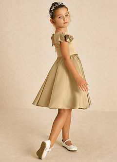 Azazie Sugar Plum Flower Girl Dresses Gold A-Line Bow Matte Satin Dress image3
