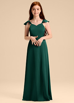 Azazie Everett Junior Vestido de Esmeralda de Satén Elástico de Corte en A con Lazo image4